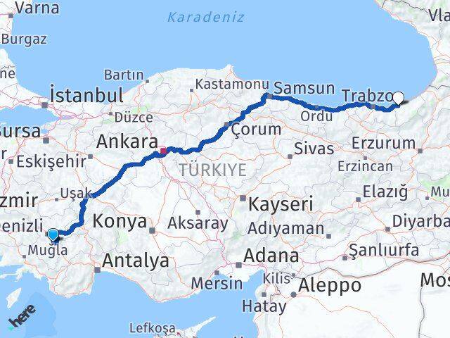 Denizli Serinhisar Rize Arası Kaç Km - Yol Haritası