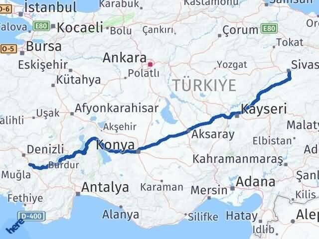 Denizli Serinhisar Sivas Arası Kaç Km - Yol Haritası