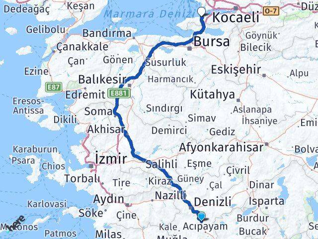 Denizli Serinhisar Yalova Arası Kaç Km - Yol Haritası