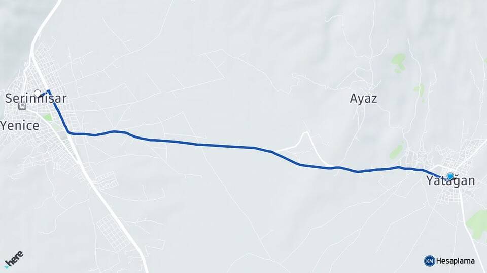 Denizli Serinhisar Yatağan Serinhisar Arası Kaç Km - Yol Haritası