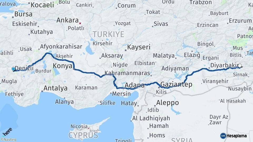 Denizli Siirt Arası Kaç Km - Yol Haritası