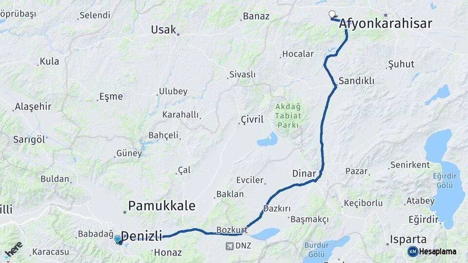 Denizli Sinanpaşa Afyonkarahisar Arası Kaç Km - Yol Haritası