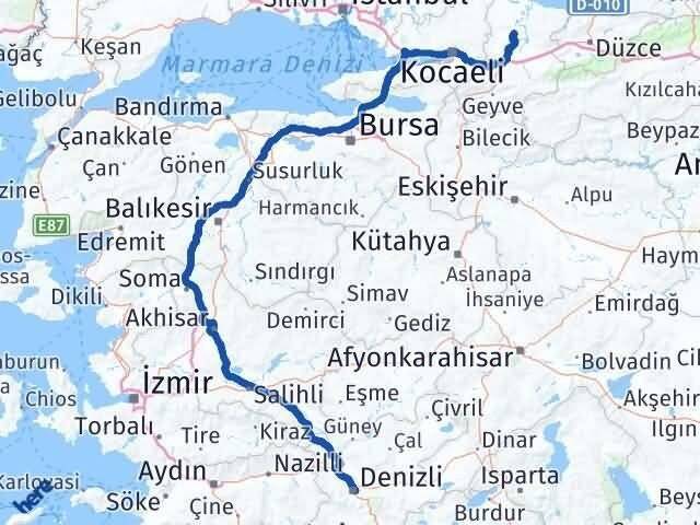 Denizli Söğütlü Sakarya Arası Kaç Km - Yol Haritası