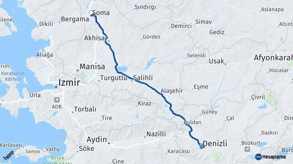 Denizli Soma Manisa Arası Kaç Km - Yol Haritası