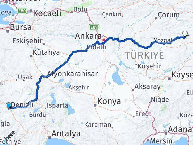Denizli Sulusaray Tokat Arası Kaç Km - Yol Haritası