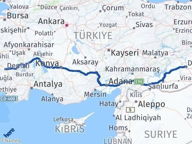 Denizli Sur Diyarbakır Arası Kaç Km - Yol Haritası