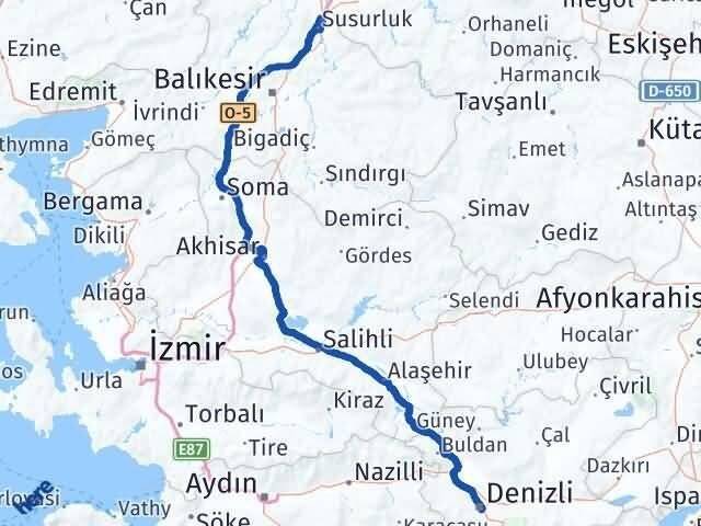 Denizli Susurluk Balıkesir Arası Kaç Km - Yol Haritası