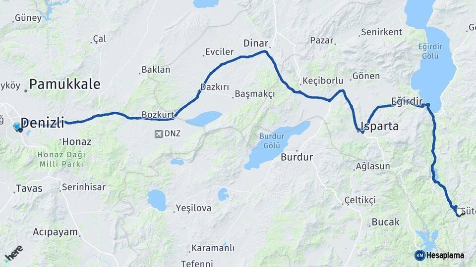 Denizli Sütçüler Isparta Arası Kaç Km - Yol Haritası