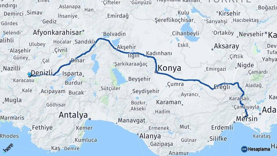 Denizli Tarsus Mersin Arası Kaç Km - Yol Haritası