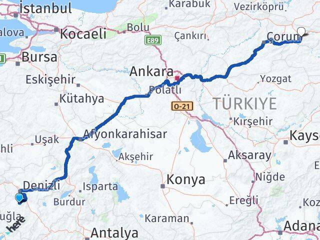 Denizli Tavas Amasya Arası Kaç Km - Yol Haritası