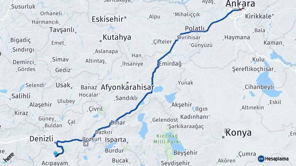 Denizli Tavas Ankara Arası Kaç Km - Yol Haritası