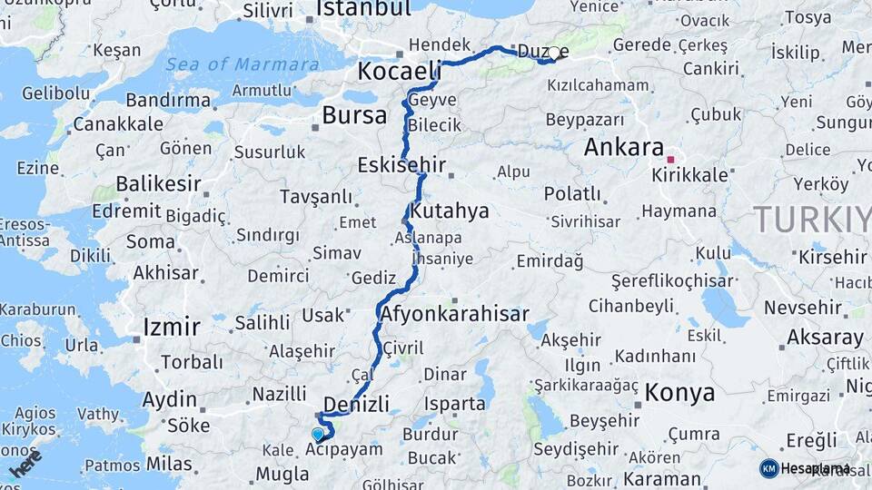 Denizli Tavas Bolu Arası Kaç Km - Yol Haritası