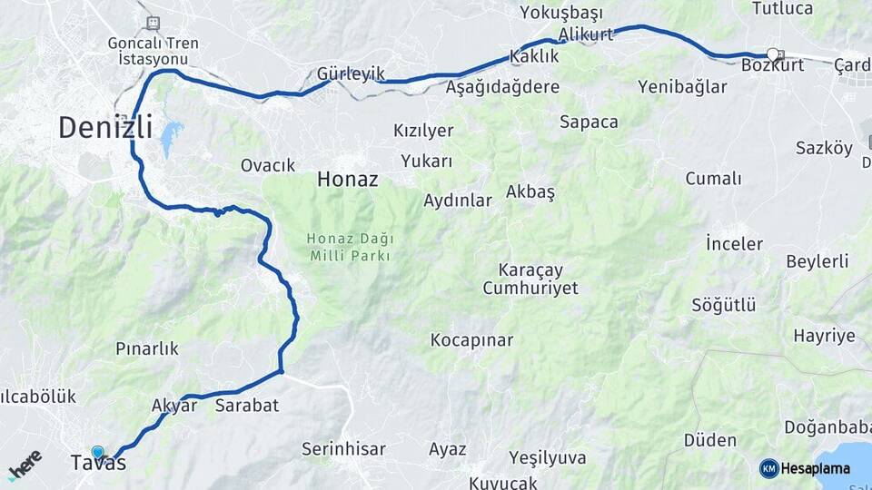 Denizli Tavas Bozkurt Arası Kaç Km - Yol Haritası