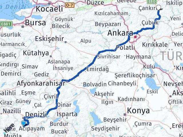 Denizli Tavas Çankırı Arası Kaç Km - Yol Haritası