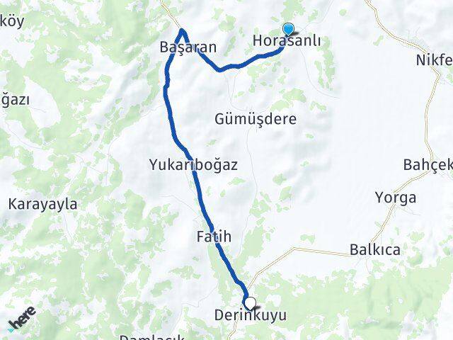 Horasanlı Derinkuyu Arası Kaç Km - Yol Tarifi