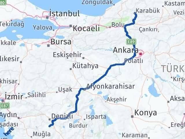 Denizli Tavas Karabük Arası Kaç Km - Yol Haritası