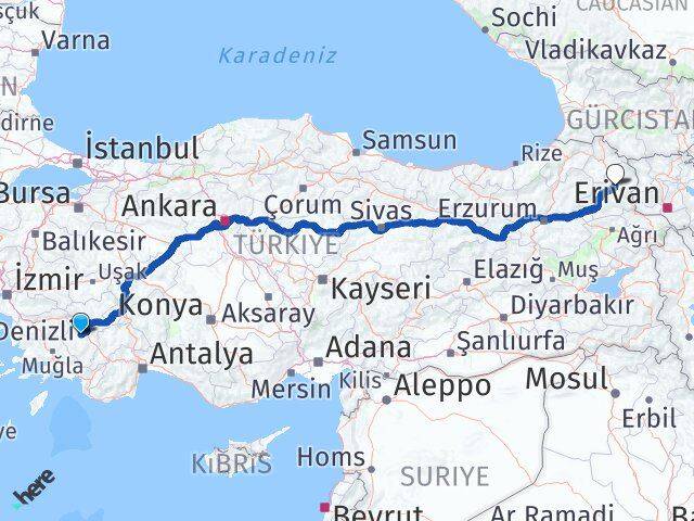 Denizli Tavas Kars Arası Kaç Km - Yol Haritası