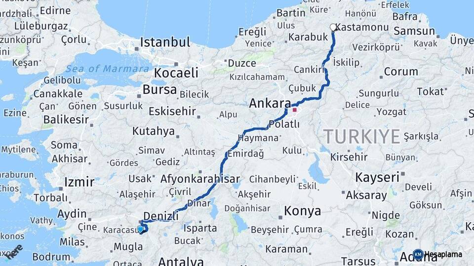 Denizli Tavas Kastamonu Arası Kaç Km - Yol Haritası
