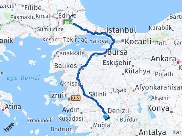 Denizli Tavas Kırklareli Arası Kaç Km - Yol Haritası