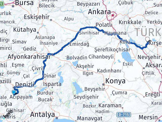 Denizli Tavas Kırşehir Arası Kaç Km - Yol Haritası