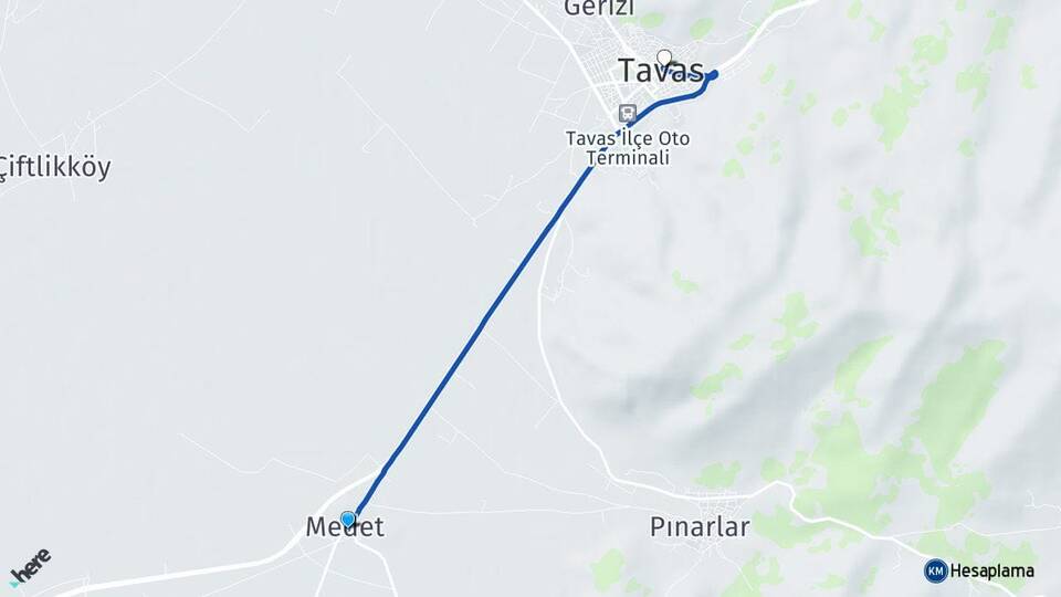Denizli Tavas Medet Tavas Arası Kaç Km - Yol Haritası
