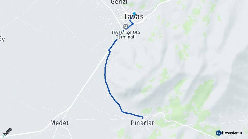 Denizli Tavas Pınarlar Tavas Arası Kaç Km - Yol Haritası