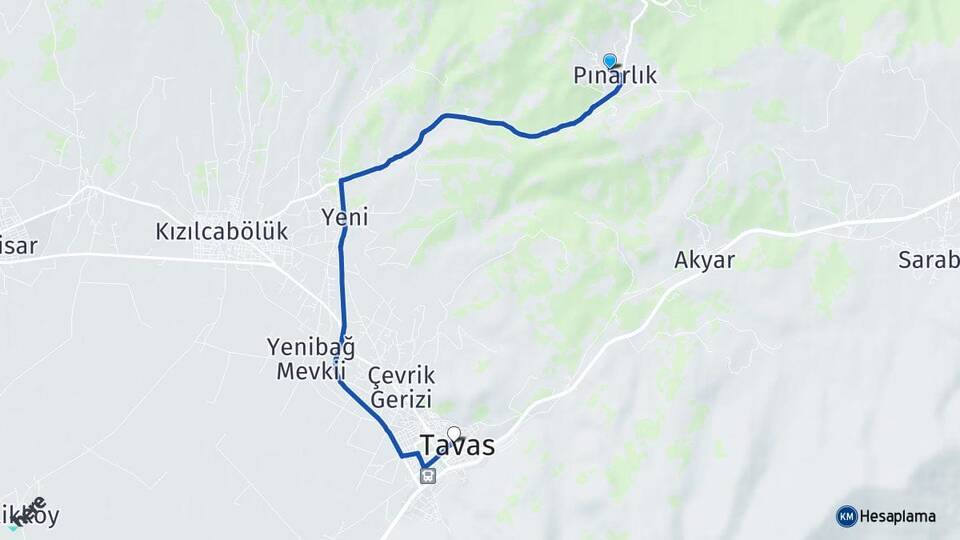 Pınarlık Tavas Arası Kaç Km - Yol Tarifi