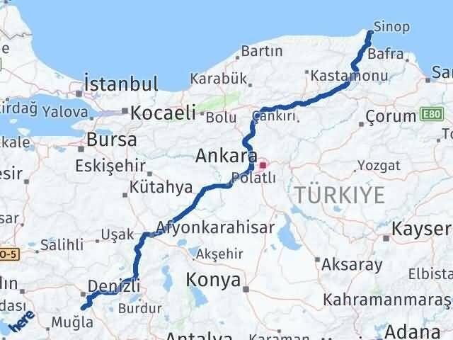 Denizli Tavas Sinop Arası Kaç Km - Yol Haritası