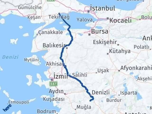 Denizli Tavas Tekirdağ Arası Kaç Km - Yol Haritası