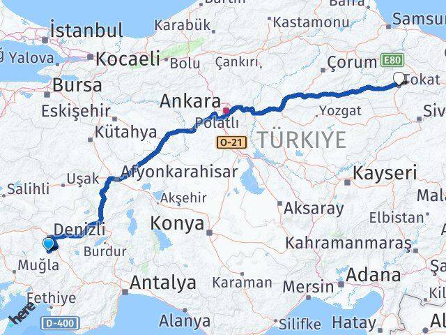 Denizli Tavas Tokat Arası Kaç Km - Yol Haritası