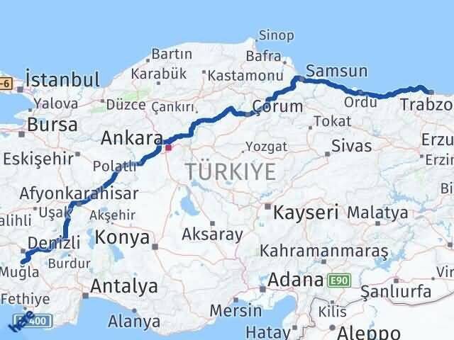 Denizli Tavas Trabzon Arası Kaç Km - Yol Haritası