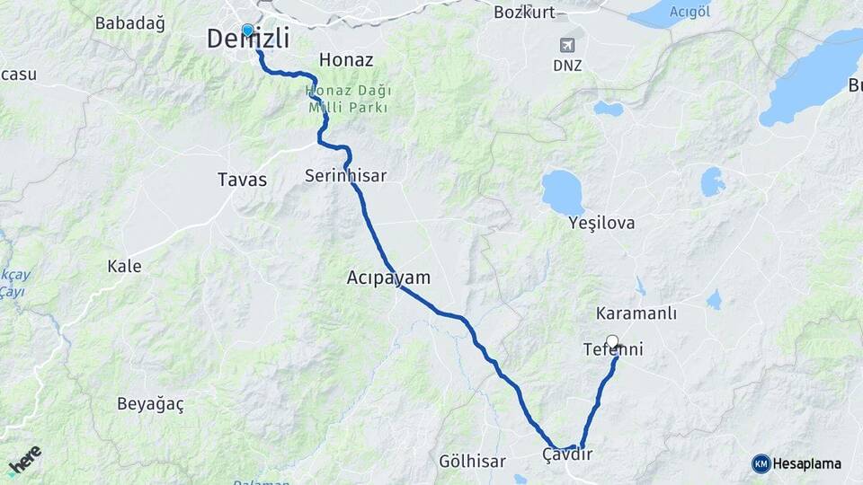 Denizli Tefenni Burdur Arası Kaç Km - Yol Haritası
