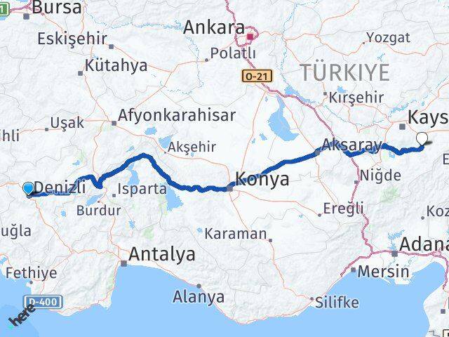 Denizli Tomarza Kayseri Arası Kaç Km - Yol Haritası