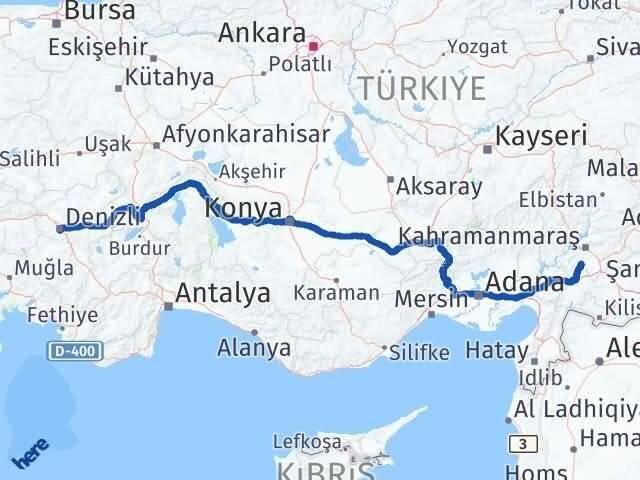 Denizli Türkoğlu Kahramanmaraş Arası Kaç Km - Yol Haritası