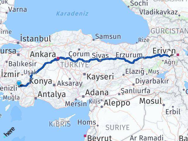 Denizli Tuzluca Iğdır Arası Kaç Km - Yol Haritası