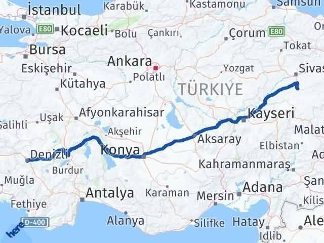 Denizli Ulaş Sivas Arası Kaç Km - Yol Haritası