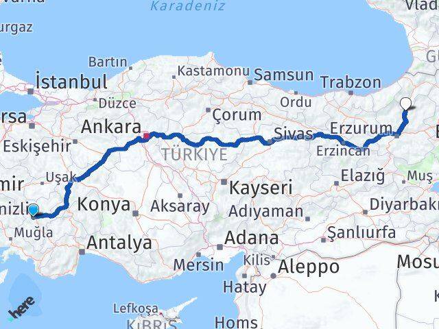 Denizli Uzundere Erzurum Arası Kaç Km - Yol Haritası