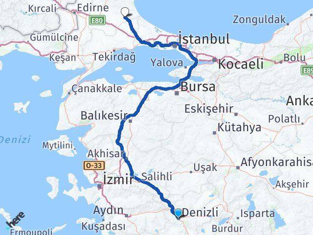 Denizli Vize Kırklareli Arası Kaç Km - Yol Haritası
