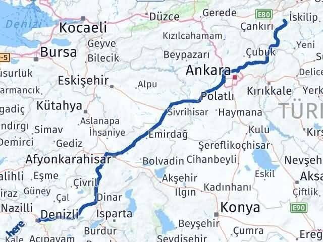 Denizli Yapraklı Çankırı Arası Kaç Km - Yol Haritası