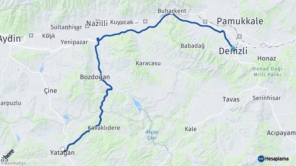 Denizli Yatağan Muğla Arası Kaç Km - Yol Haritası
