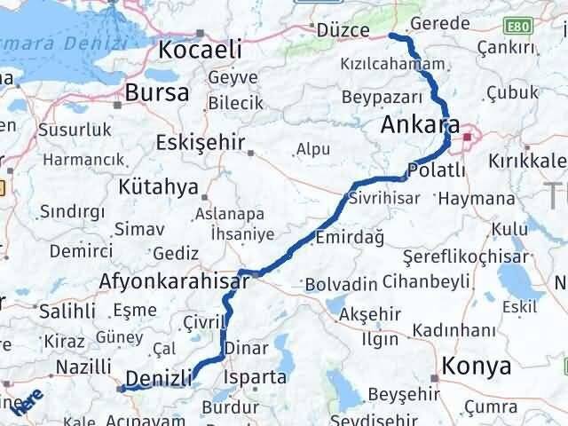Denizli Yeniçağa Bolu Arası Kaç Km - Yol Haritası