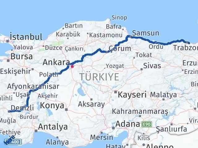 Denizli Yomra Trabzon Arası Kaç Km - Yol Haritası