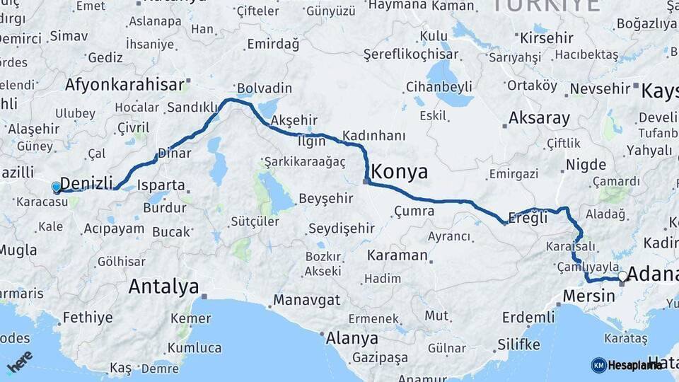 Denizli Yüreğir Arası Kaç Km - Yol Tarifi