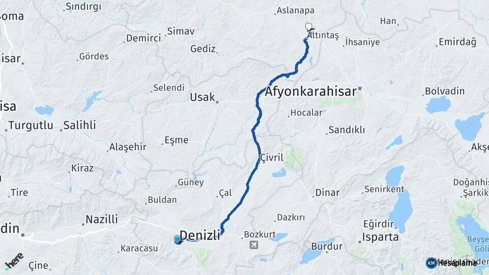 Denizli Zafer Havalimanı Arası Kaç Km - Yol Haritası