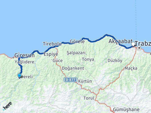 Dereli Otogarı Trabzon Arası Kaç Km - Yol Tarifi