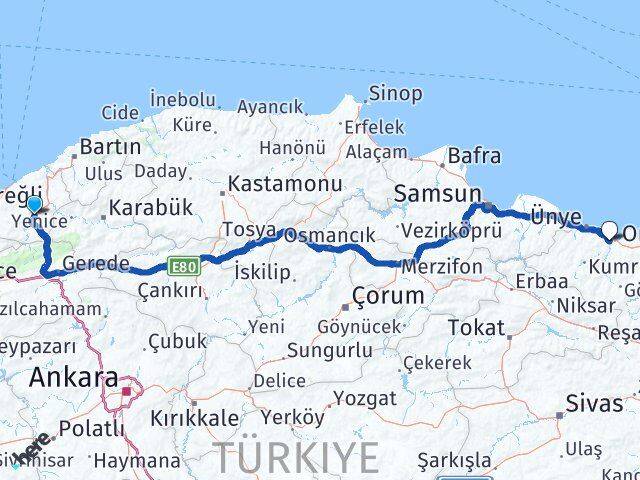 Devrek Otobüs Terminali Fatsa Arası Kaç Km - Yol Tarifi