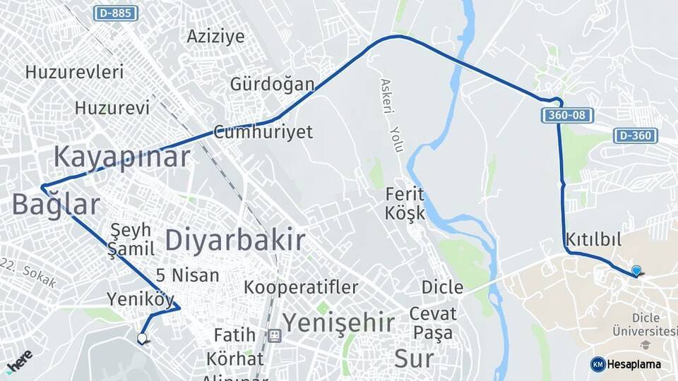 Dicle Üniversitesi Diyarbakır Havalimanı Arası Kaç Km - Yol Tarifi