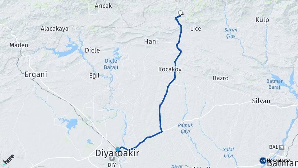 Diyarbakır Abalı Lice Arası Kaç Km - Yol Haritası
