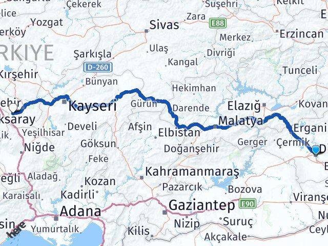 Diyarbakır Acıgöl Nevşehir Arası Kaç Km - Yol Haritası