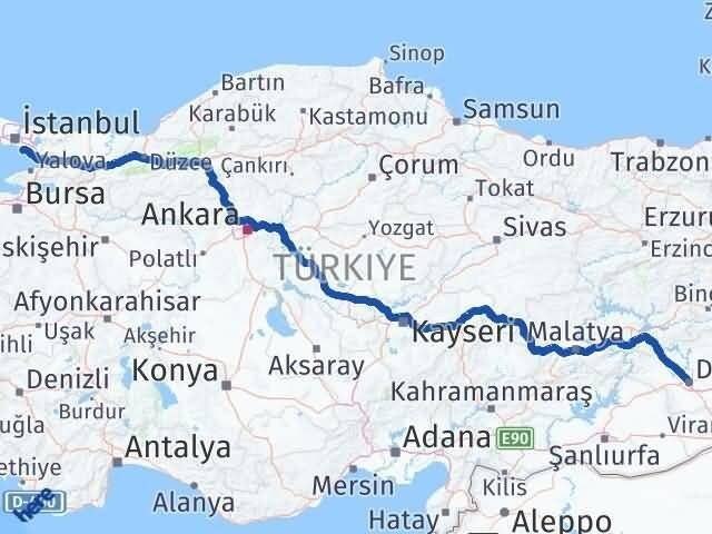 Diyarbakır Adalar İstanbul Arası Kaç Km - Yol Haritası